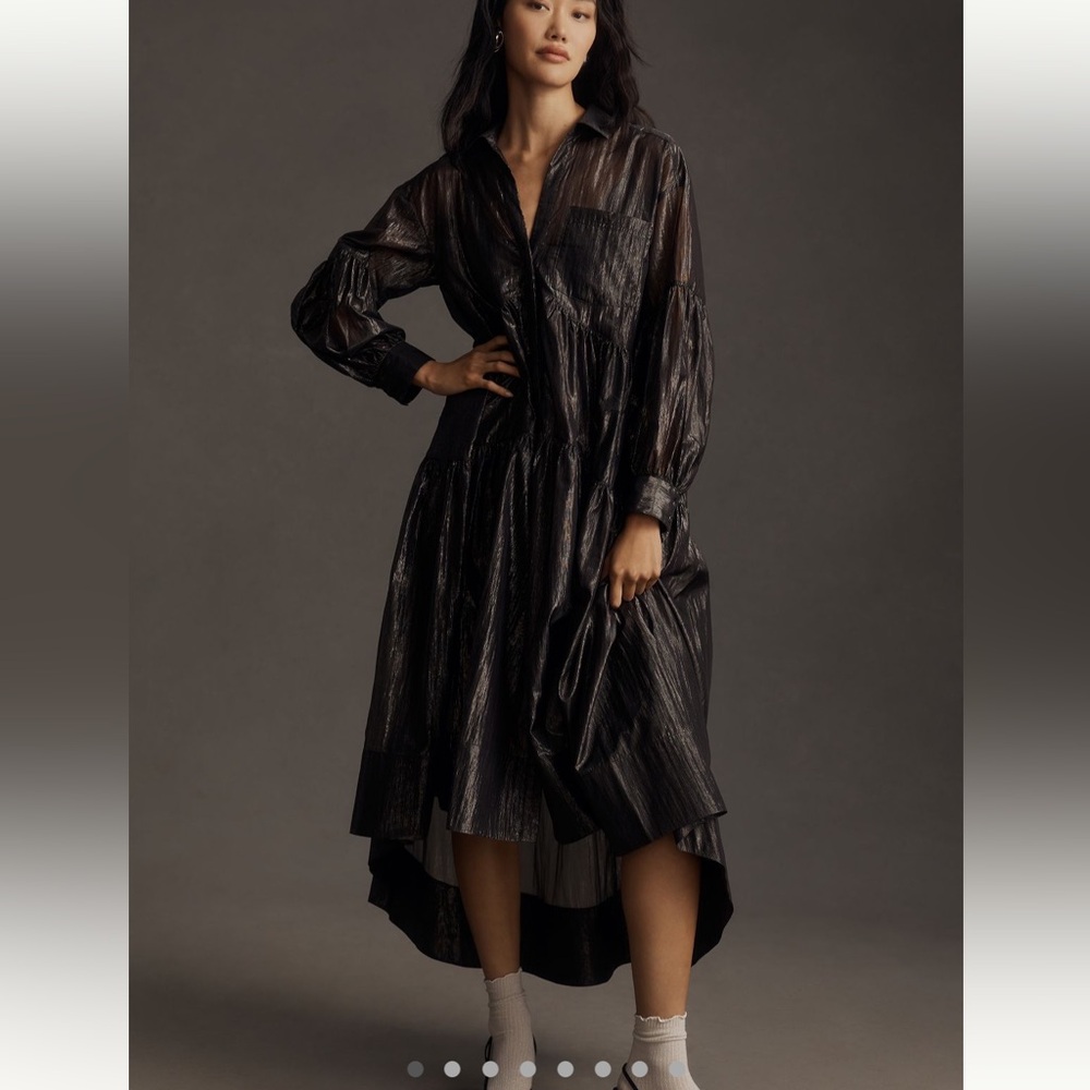 Anthropologie Pilcro Long-sleeve v Neck Metallic high-low Dress